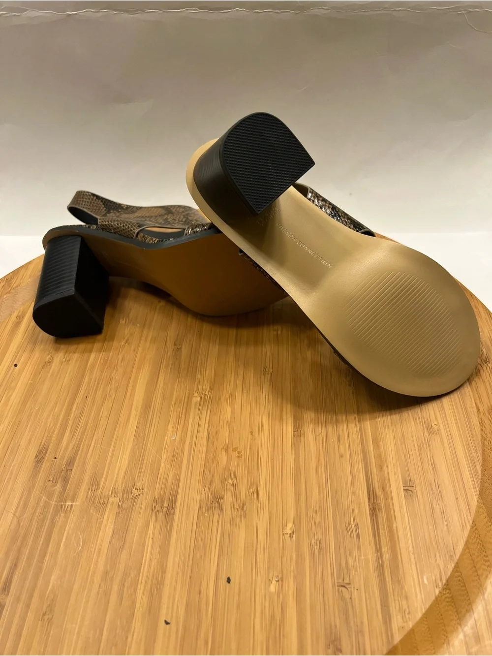 French Connection Lori Block heel Snake-Embossed Slingback Sandals in Brown SZ 7